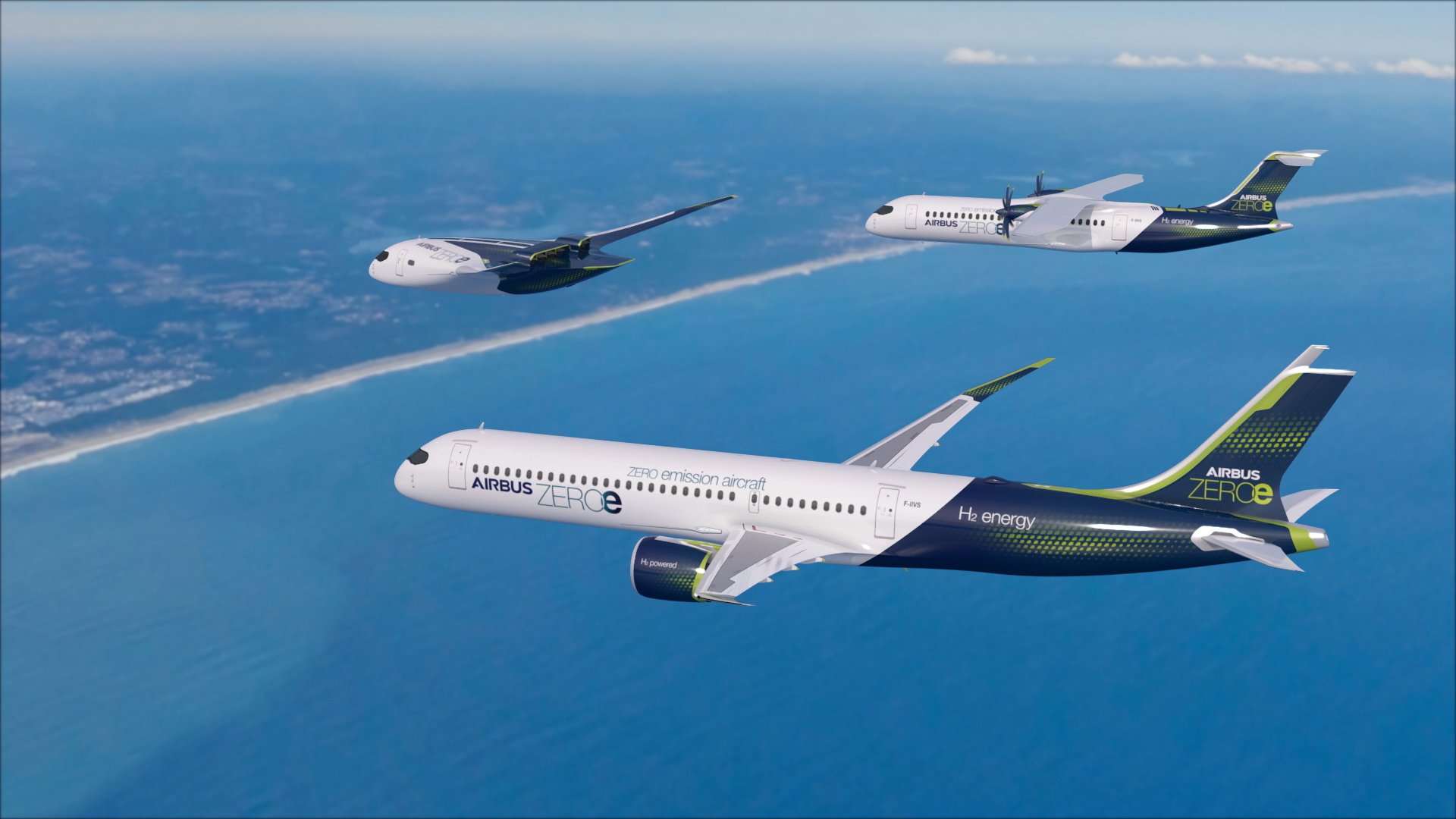 Концепт самолётов на водородном топливе компании Airbus 